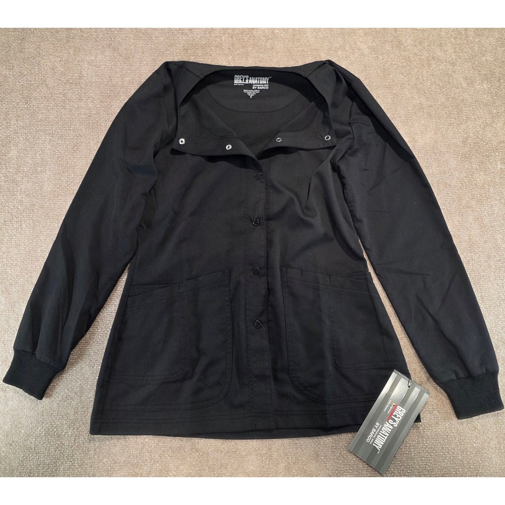Greys Anatomy by Barco Black Scrub Jacket 4450 Warm Up Round Neck Small NWT